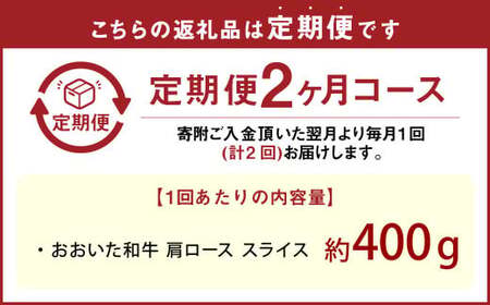 【2カ月定期便】【黒毛和牛】 1枚毎パックで使いやすい！おおいた和牛 肩ロース スライス 約400g×2回 計約800g