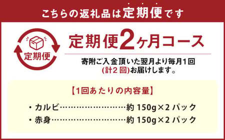【2カ月定期便】【黒毛和牛】 おおいた和牛／カルビ＆赤身 焼肉食べ比べセット（各約150g×2P）×2回 計約1.2kg