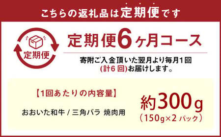 【6カ月定期便】【黒毛和牛】 おおいた和牛／三角バラ 焼肉用 約150g×2P（計約300g）×6回 計約1.8kg