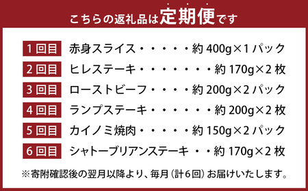 【6カ月定期便】毎月お届け！ おおいた和牛を贅沢に味わい尽くす半年間定期便／赤身系 計約2.18kg