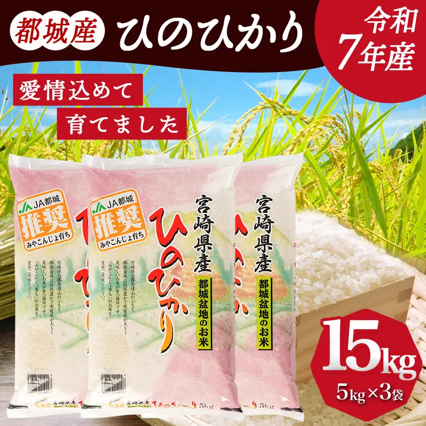 都城産ひのひかり15kg(5kg×3袋)〔AF-1506〕_(都城市) 令和7年産 都城産 お米 5kg×3袋 15kg ひのひかり
