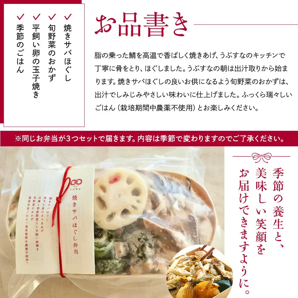 【冷凍】焼きサバほぐし弁当3食セット 無添加 無農薬米 有機・特別栽培野菜 九州 福岡 | 食品 加工食品 人気 おすすめ 送料無料