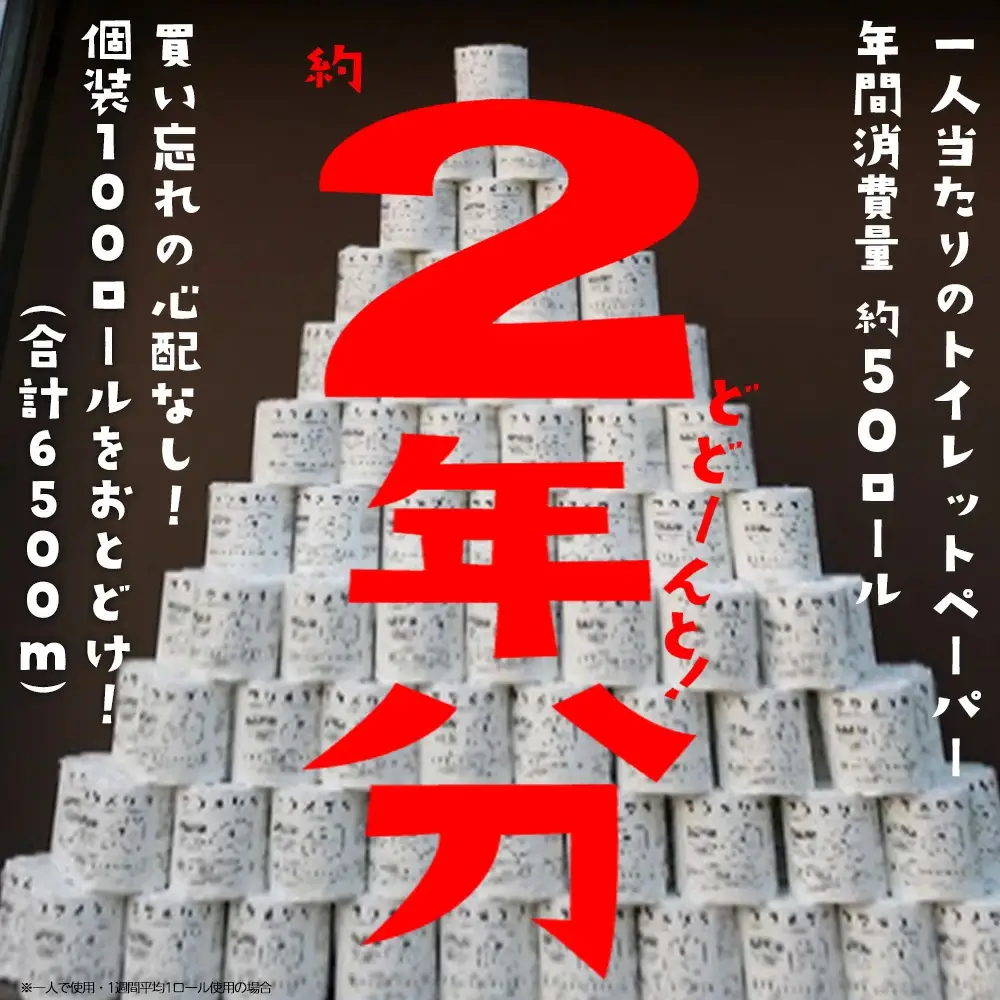 再生紙トイレットペーパー『フクメグリ』 100ロール　114mm*65m　シングル ソフト 個包装 　【07208-0460】