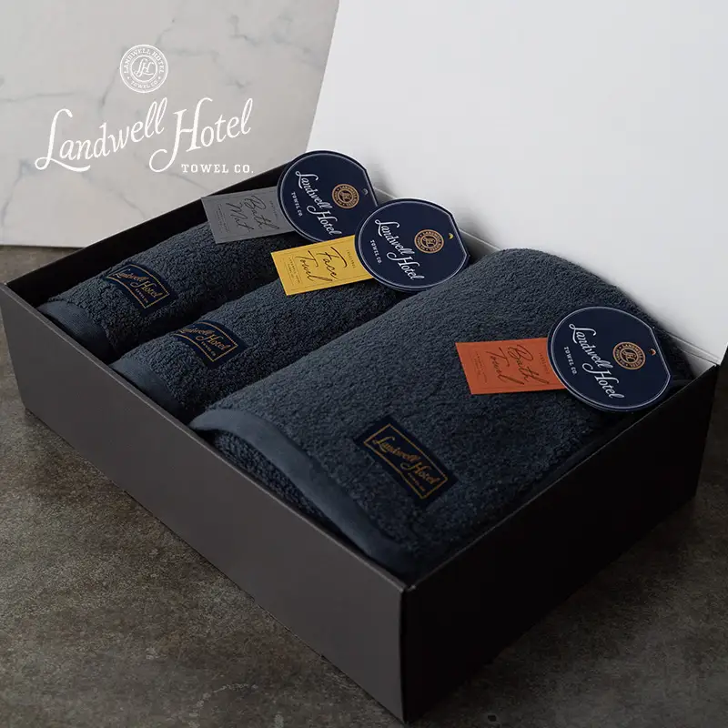 【父の日】Landwell Hotel ギフト 贈り物セット バスタオル フェイスタオル バスマット ネイビー【ギフト 贈り物 TVで紹介】