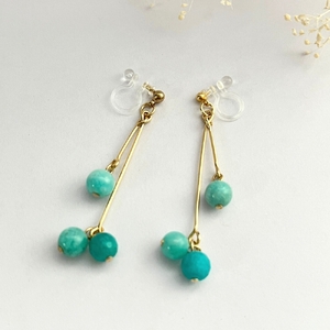 まるでピアスのようなイヤリング＊アマゾナイト [1557]