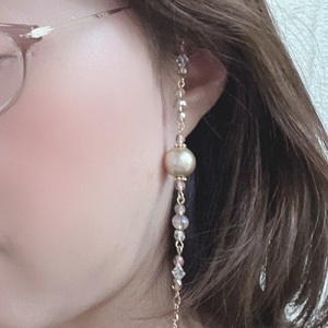 コットンパールのメガネチェーン(ベージュ)＊ネックレスやマスクチェーンの3way使用可 [1559]