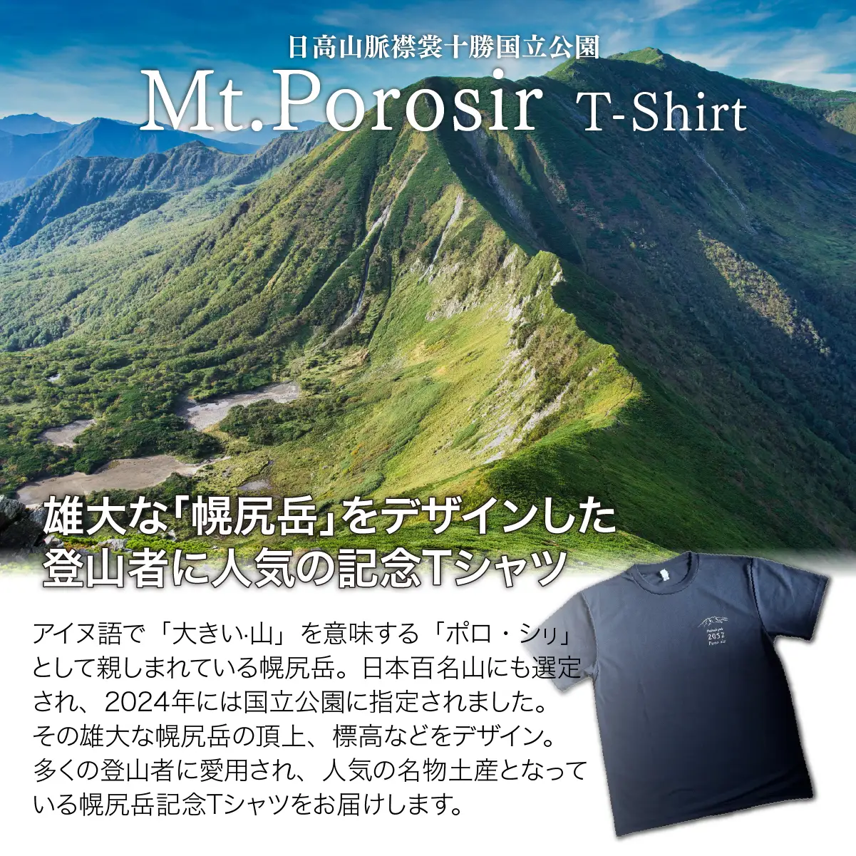 【日本百名山】幌尻岳記念Tシャツ 選べるサイズ S M L XL（紺 Lサイズ） BRTJ023