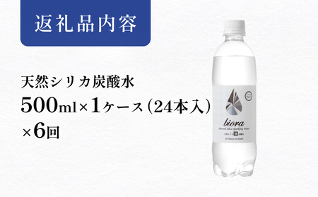biora天然シリカ炭酸水 500ml×24本×6回 炭酸水 シリカ ミネラル 美容 飲料水 軟水 天然水 大分県 玖珠町 健康 九州 採水 防災 備蓄 定期便 500ml 72mg/l 硬度43.1 健康志向 酸素 吸収 継続 サプリメント