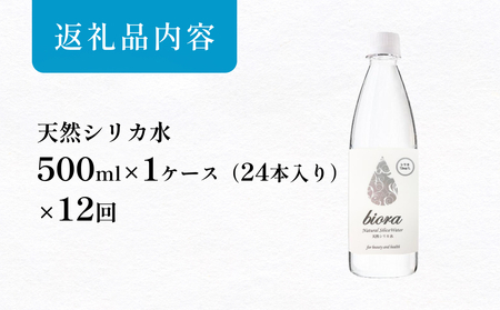 biora天然シリカ水 500ml×24本×12回 天然水 シリカ水 軟水 ミネラル 美容 健康 玖珠町 大分県 九州 自然 防災 備蓄 安全 人工添加物なし 72mg/リットル 含有 12ヶ月 美しい水 継続 吸収 効率 健康志向