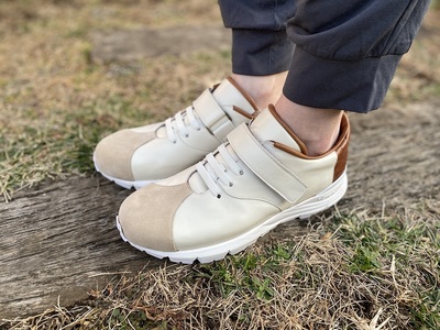 快適 !職人が作る レザースニーカー 白 × 茶 27cm | 靴 本牛革 関口善大靴工房 