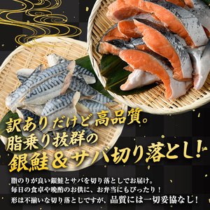 ＜訳あり＞ 甘塩 銀鮭と骨取りサバの切り落としセット(合計1kg・500g×各1袋) 小分け 魚【KI-25】【イチマル食品加工】