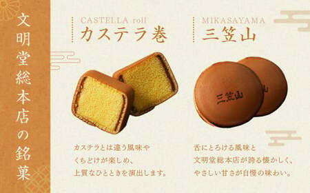 【7営業日以内発送】文明堂総本店 銘菓詰合せ3号 ／ 三笠山 カステラ巻 セット 詰め合わせ かすてら 和菓子 お菓子 菓子 スイーツ デザート 老舗 長崎県 長崎市