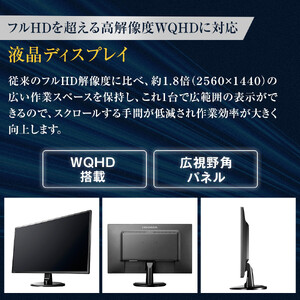 モニター I-O DATA 【LCD-MQ271XDB-A】広視野角ADSパネル採用&WQHD対応27型ワイド液晶ディスプレイ ブラック