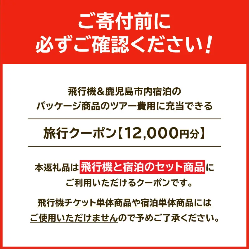 鹿児島市に泊まる（飛行機+宿泊）ふるさと納税旅行クーポン【12,000円分】 K349-001_12 トラベル ツアー 宿泊 国内旅行 鹿児島旅行