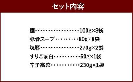 筑豊ラーメン 焼豚高菜生ラーメン Ｗチャーシュー 8食 セット ／ ラーメン 麺 豚骨 スープ 冷蔵