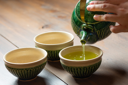 お茶 ティーセット 茶器セット 織部釉 土瓶 湯冷まし(片口) 汲出し湯呑み5個 [抱星窯 長崎県 東彼杵町 hs42bag390000]
