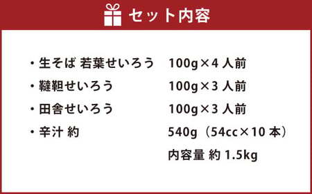 3色 味比べそば各100g×10人前（冷凍生）（若葉せいろう4人前・韃靼せいろう3人前・田舎せいろう3人前） 