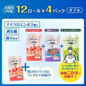 トイレットペーパー 48ロール(12R×4パック) ダブル 果実の香り 3種 アソート エンボス加工 再生紙100％ 色付き カラーロール 備蓄 防災 生活必需品 日用品 消耗品 生活用品 富士市 [sf002-393]