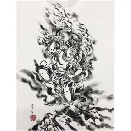 手描きTシャツ 仏画 蔵王権現 白 綿生地 (半袖 Sサイズ)【1608551】