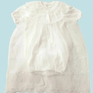 セレモニードレス 3点セット (ドレス＆フード＆オーガンジーレース) 甘撚りパイル生地 ボタンカラー：ブルー｜ベビー服 [1100]