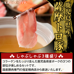 K-470-C 鹿児島県産 薩摩トロ豚しゃぶしゃぶ3種盛り(計3kg)【ふるさと産直バザール】霧島市 ロース バラ モモ 国産 鹿児島県産 肉 精肉