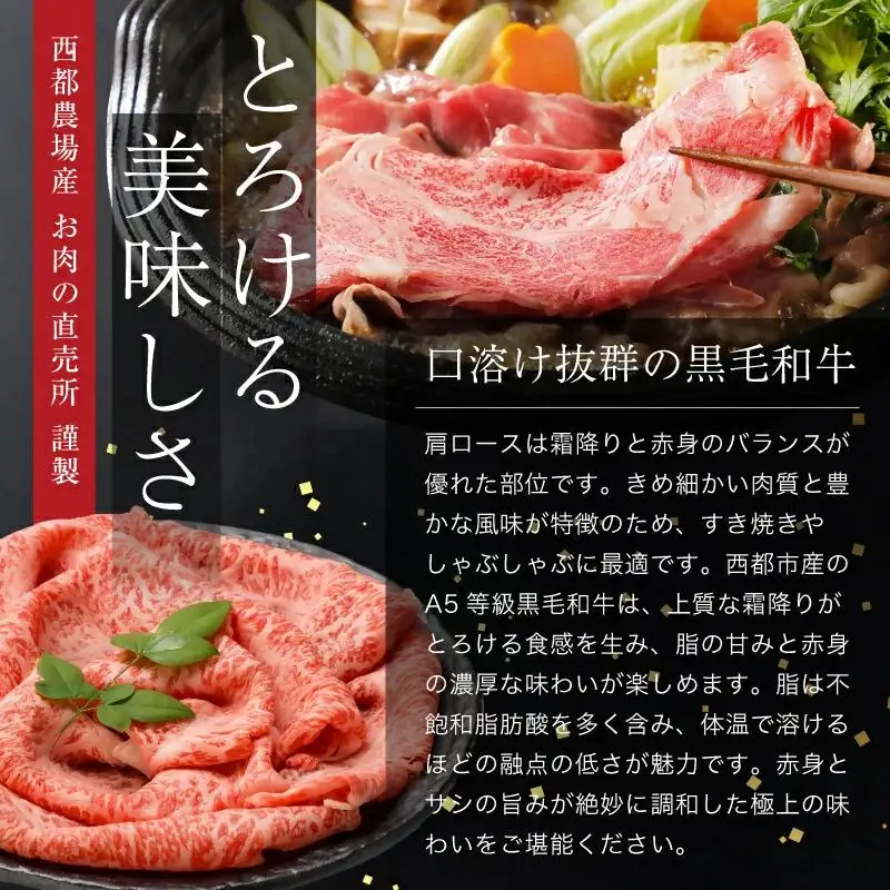 【最高品質のA5等級 西都和牛】黒毛和牛肩ローススライス500g （250g×2）オレイン酸含有率55%以上 すき焼き 焼きしゃぶ 小分け 宮崎県産 カミチクファーム＜62-2a＞★