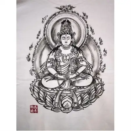 手描きTシャツ 仏画 大日如来 白 (半袖 XLサイズ)【1615077】