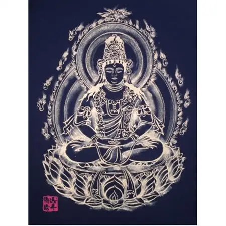 手描きTシャツ 仏画 大日如来 黒 (半袖 Lサイズ)【1615084】