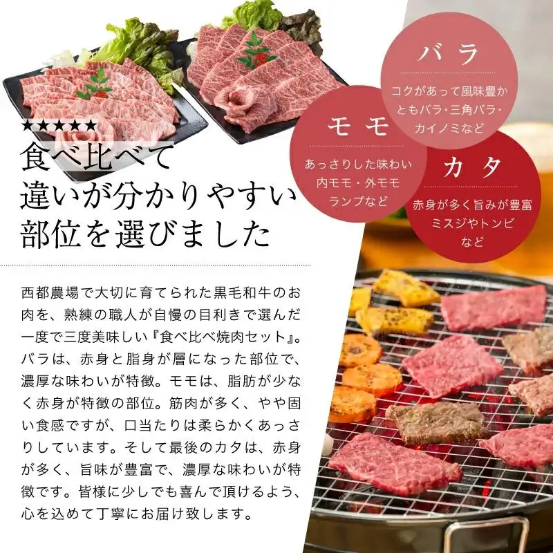 【最高品質のA5等級 雌牛限定 西都和牛】黒毛和牛食べ比べ焼肉セット 600g（200ｇ×3）オレイン酸含有率55%以上 赤身・カルビ 小分け 宮崎県産 カミチクファーム＜62-6a＞