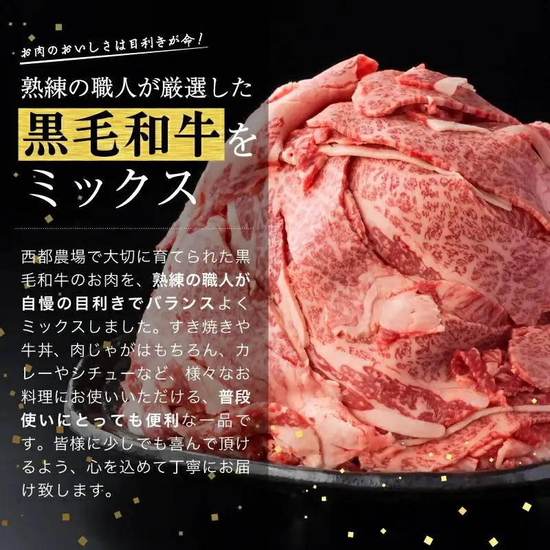 【最高品質のA5等級 西都和牛】黒毛和牛切り落とし 800g（200ｇ×4）オレイン酸含有率55%以上 小分け カミチクファーム＜62-1a＞★