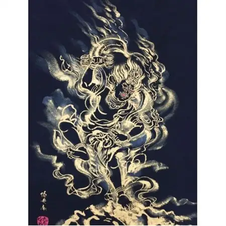 手描きTシャツ 仏画 蔵王権現 黒 (半袖 XLサイズ)【1614970】