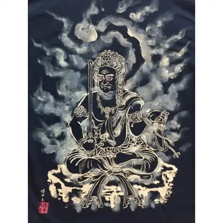 手描きTシャツ 仏画 不動明王 黒 (半袖 Mサイズ)【1614984】
