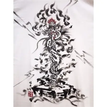 手描きTシャツ 仏画 倶利伽羅不動 白 (半袖 Lサイズ)【1615004】