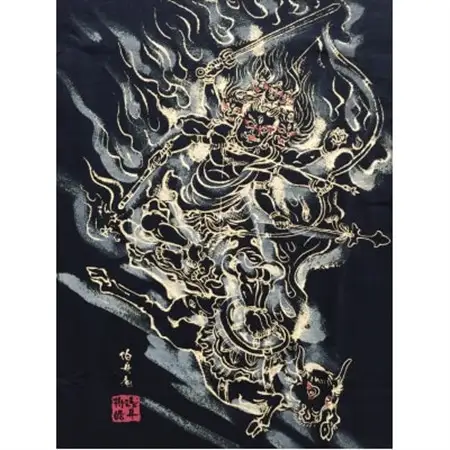 手描きTシャツ 仏画 大威徳明王 黒 (半袖 Sサイズ)【1615027】
