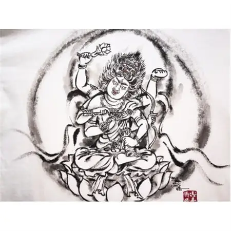 手描きTシャツ 仏画 愛染明王 白 (半袖 XLサイズ)【1615487】