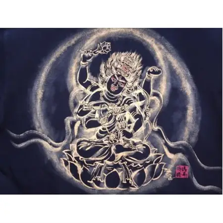 手描きTシャツ 仏画 愛染明王 黒 (半袖 XLサイズ)【1615503】