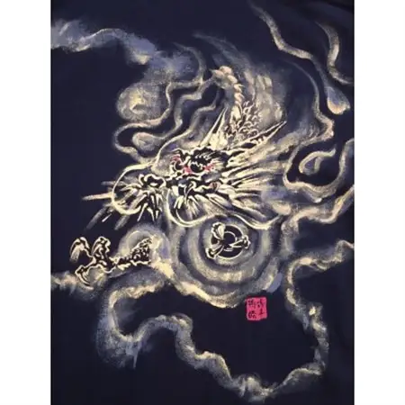 手描きTシャツ 日本画 龍神 黒 (半袖 Lサイズ)【1615188】