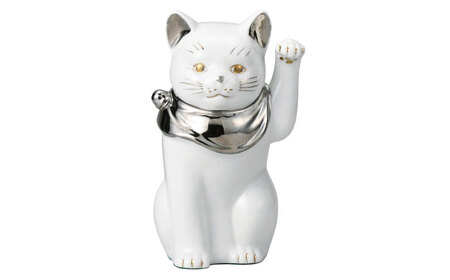【瀬戸焼】江戸猫 ホワイト プラチナ 左手上げ 19cm 化粧箱入り【スズカ】 / 招き猫 インテリア 雑貨 置き物 開運 / 瀬戸市 [BBDJ002]