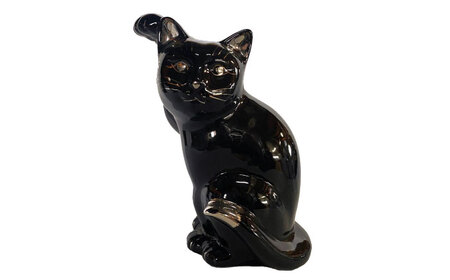 【瀬戸焼】横猫 ブラック プラチナ 右手上げ 17.5cm 化粧箱入り【スズカ】 / 招き猫 インテリア 雑貨 置き物 開運 / 瀬戸市 [BBDJ010]
