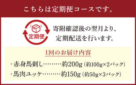 【12ヶ月定期便】赤身馬刺し・馬さくらユッケセット 約200g＋約150g 計約2,400g＋約1,800g 馬刺し 赤身 馬肉ユッケ ユッケ 馬肉 肉 お肉 ブロック おつまみ セット 定期便 九州 熊本県 西原村 冷凍