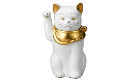 【瀬戸焼】江戸猫 ホワイト 本金 右手上げ 19cm 化粧箱入り【スズカ】 / 招き猫 インテリア 雑貨 置き物 開運 / 瀬戸市 [BBDJ001]