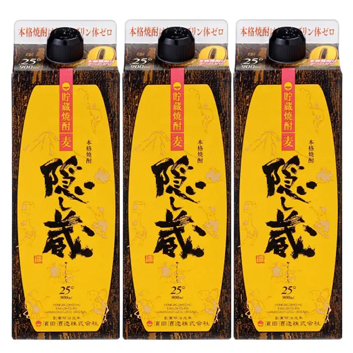 麦焼酎 隠し蔵 900ml×3本 紙パック 25度  【00-026-23】