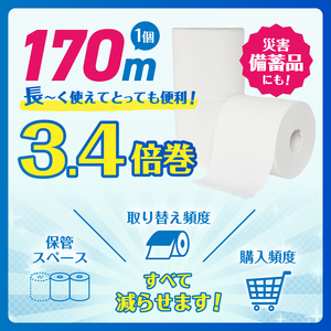トイレットペーパー 48ロール(6R×8パック) シングル 芯なし 無香料 ホワイト 長巻き 170m 再生紙100％ 備蓄 防災 生活必需品 日用品 消耗品 生活用品 富士市 [sf002-388]