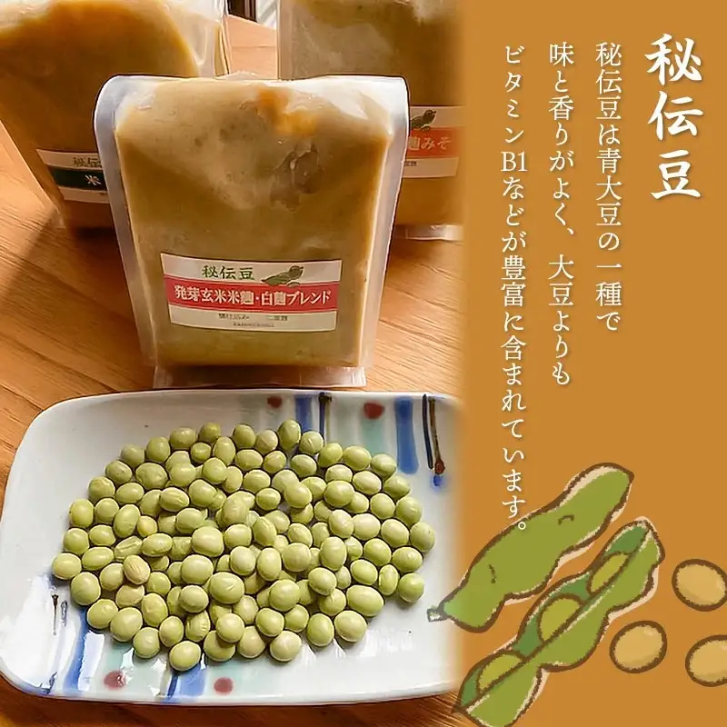 秘伝豆 「米麹みそ」「発芽玄米米麹みそ」「発芽玄米米麹・白麹ブレンドみそ」３種詰め合わせ　手織や虚籟庵　[K-728]