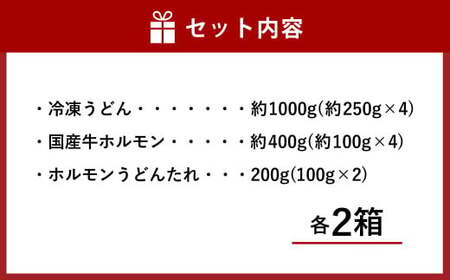 ご当地グルメ 津山 ホルモンうどん セット （4人前×2箱） 計8人前 ／ うどん 国産牛肉 国産牛 ホルモン 牛ホルモン 肉 お肉 タレ付き 甘辛 レシピ付き グルメ セット 岡山県 美咲町 冷凍