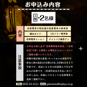 【お申込み前にご連絡を】全駅から「富士山が望める」地方鉄道 ～岳南電車応援事業～J 富士を望む岳南電車の夜景電車体験ツアー券 《2名様》 乗車券 特別運行 工場夜景 景色 富士山 列車 静岡県 富士市 [sf002-428]