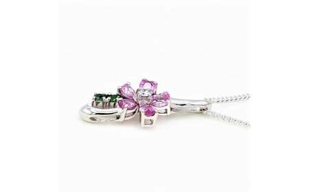 ピンクサファイヤ 桜モチーフ ペンダント 0.70ct Pt900  (13523) ペンダント ネックレス ピンクサファイヤ サファイヤ プラチナ グリーンガーネット ダイヤモンド  山梨県 甲斐市 BR-88