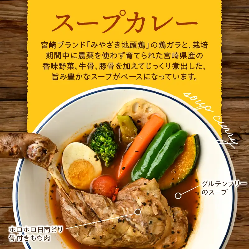 宮崎日南どり骨付きもものスープカレーセット スープカレー スパイスソルト 味変 みやざき地頭鶏 鶏ガラ 香味野菜 牛骨 豚骨 グルテンフリー 宮崎県産銘柄鶏 日南どり モモ肉 日本全国ご当地冷凍食品大賞 金賞 中辛