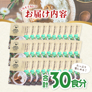日本一地鶏 阿波尾鶏　骨つき地鶏のごちそうカレー 30人前セット カレー レトルト 阿波尾鶏 30食入り 阿波尾鶏のごちそうカレー 徳島 地鶏 あわおどり AWAODORI LAB