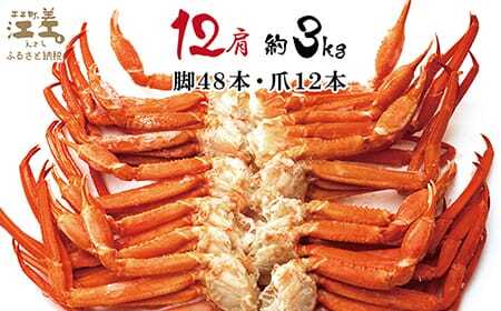 ＼配送月指定可／『北海道北前蟹』肩付き脚12肩（4肩×3セット）計約3kg （殻付き）　北海道日本海産紅ずわいがに　カニかご漁師直販！厳格な鮮度管理で甘くてジューシーな本場の味をお届け　丁寧に茹であげ急速冷凍　解凍後すぐに食べれる　新鮮ボイルかに脚　焼き蟹　国産　かに足　北海道産べにずわいがに